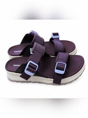 Merrell Women's Dual-Strap Slide Sandals Plum Purple Light Blue Buckles Comfort
